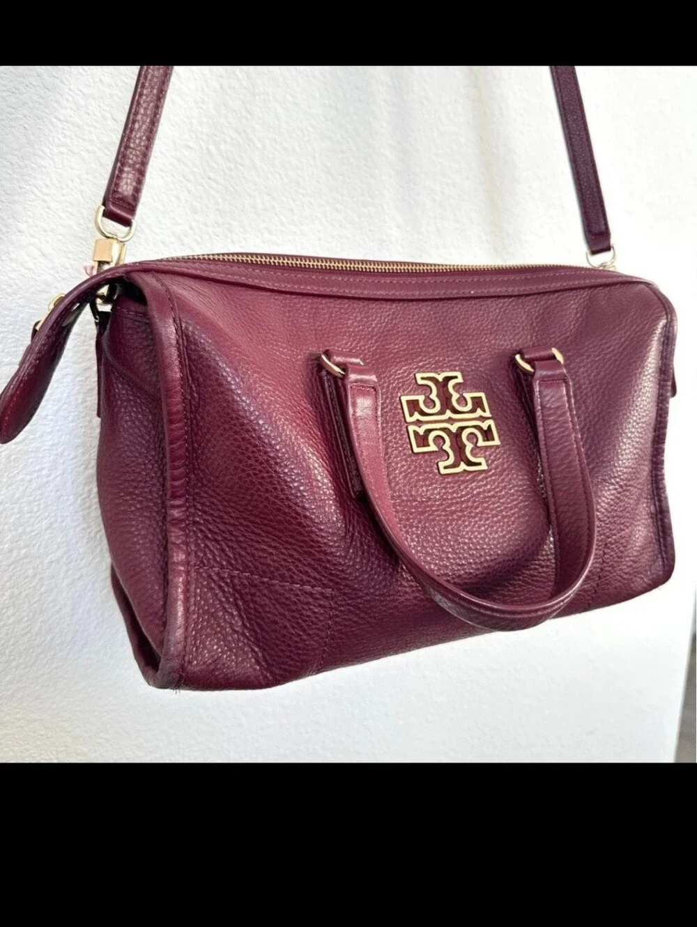 Tory Burch Britten Double Zip Doctor's Bag Burgundy Leather